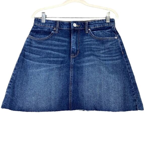 William Rast A-Line Denim Mini Skirt Juniors 27 Blue Whiskers Dark Wash Raw Hem - Picture 1 of 8